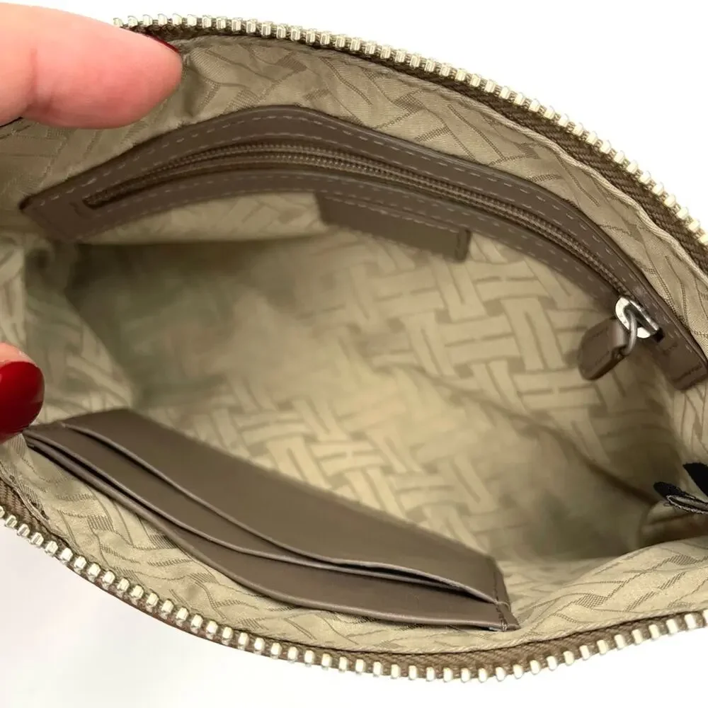 Cole Haan wristlet mini pouch clutch full zipper closure brown leather